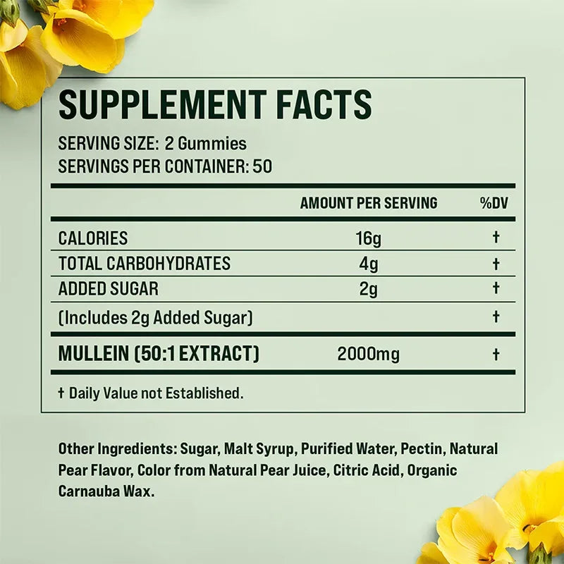 Mullein Gummies - Lung Cleansing, Maintains Lung Health, Promotes Respiratory Health, Boosts Immunity