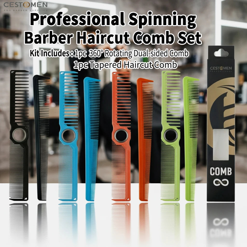 2Pc New Pro Barber Haircut Combs Set For Men Spinning Dual-Sided Wide Fine Tooth Combs Anti-static Taper Comb Styling Tools