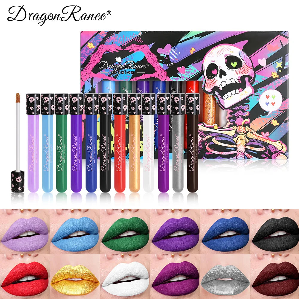 Creative Matte Lip Glaze 12 Shade Collection Vampire Halloween Cosplay Lipstick Waterproof Makeup Set Longwear Beauty  Makeup