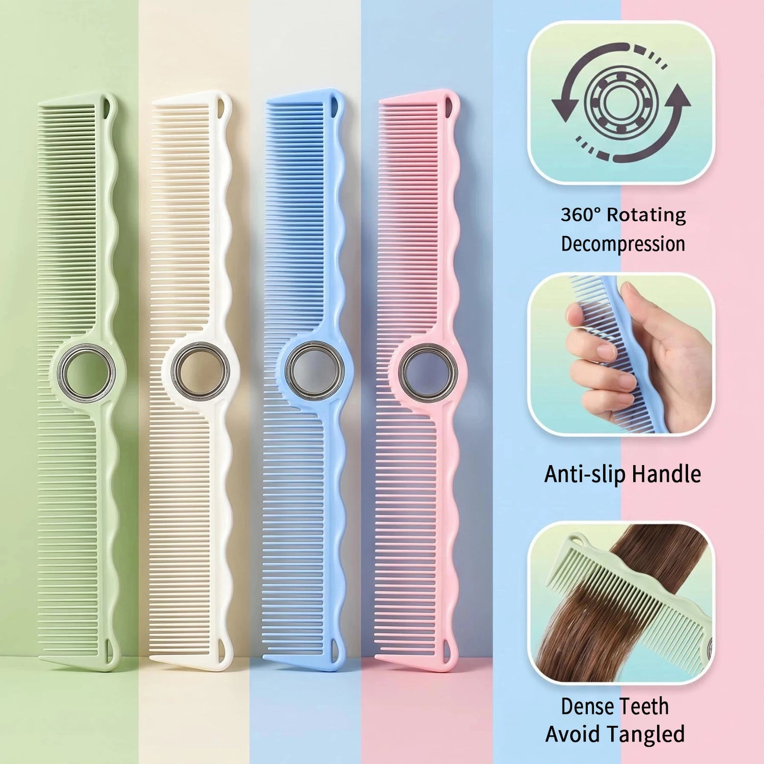 1/2Pc NEW 360° Rotating Barber Haircut Combs Pro Anti-static Spinning Wide Fine Tooth Styling Combs For Salon Hairdressing Tools