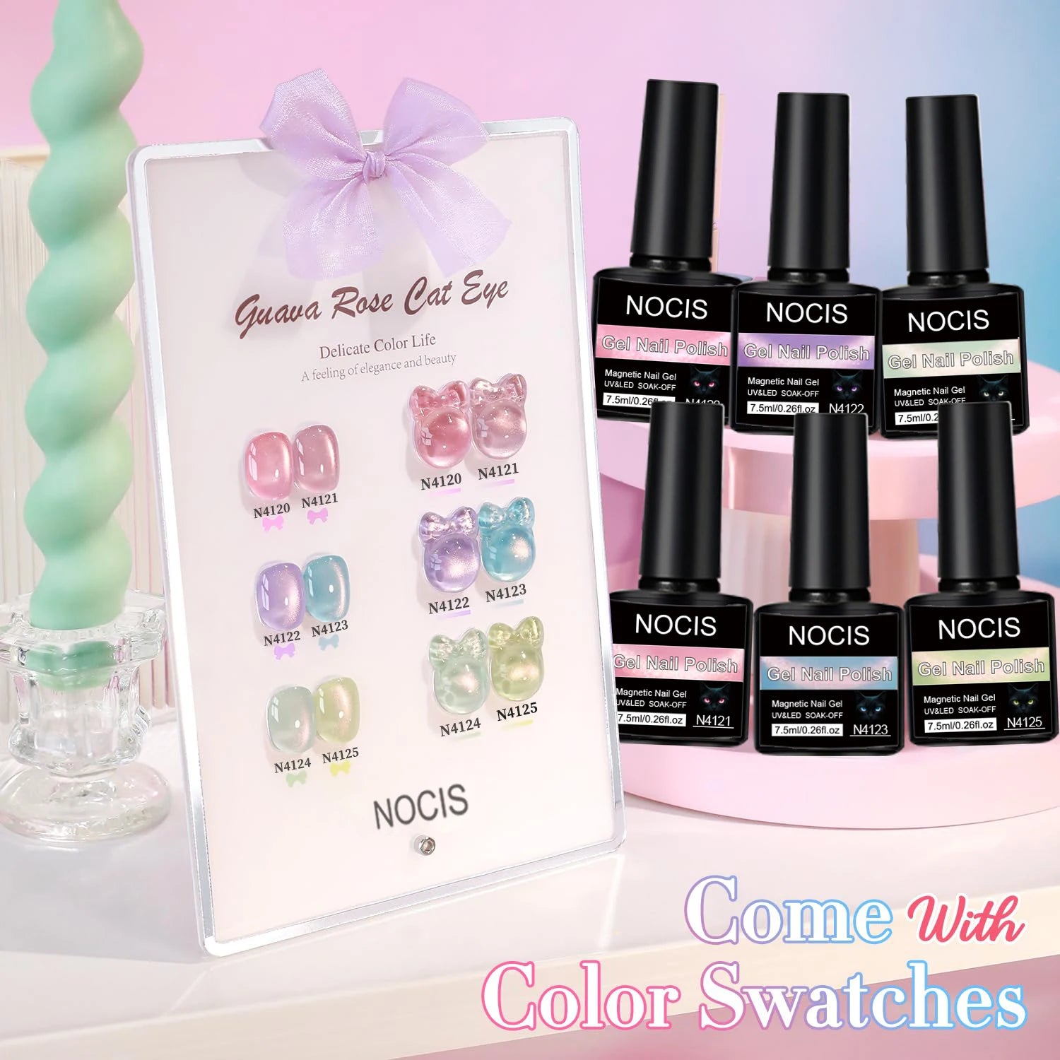 DOULINGDAI Cat Eye Gel Nail Polish Set with Magnet for Green Blue Pink Glitter Holographic Cat Eye, Salon Gel Manicure and Nail Art DIY at Home, Minty Fresh
