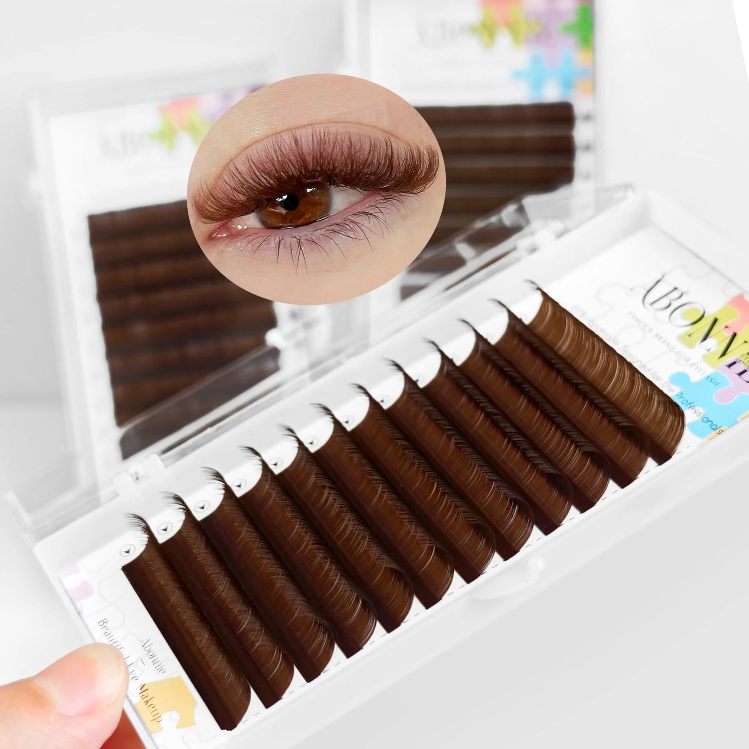 ABONNIE Cocoa Brown Individual Volume Eyelashes Extensions C CC D Brown Colored Natural Classic Mink Lashes Tray