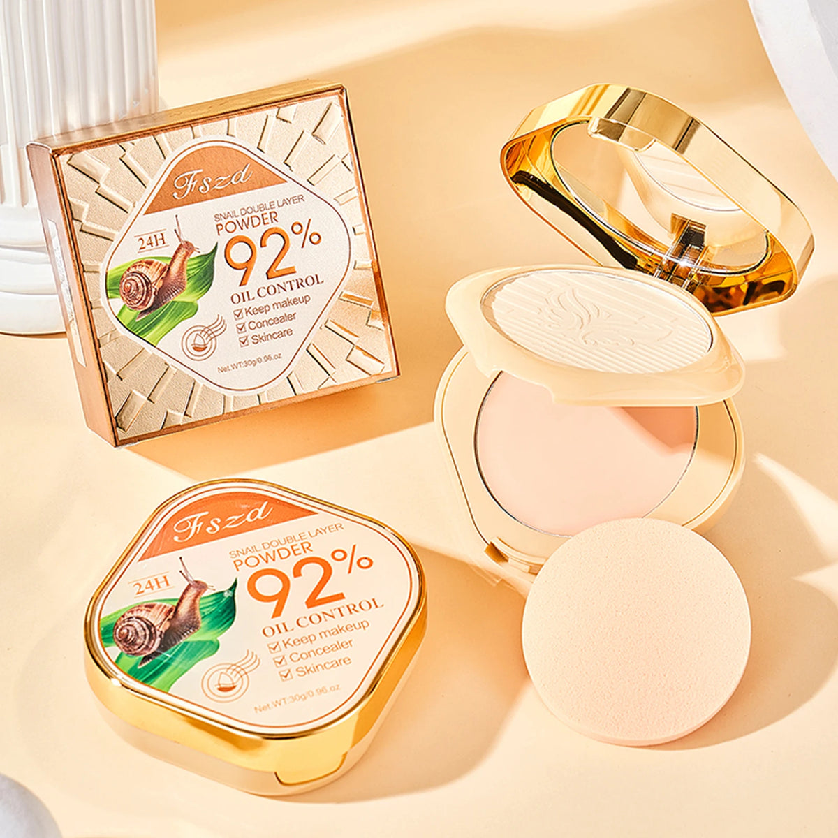 Snail Water Transparent Double Layer Powder Lightweight Without Caking Both Setting and Touch-Up Makeup