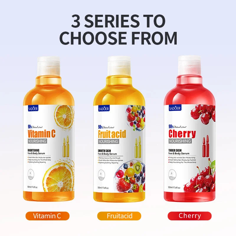 500ml Fruit Acid Facial Serum Cherry VC Brightening Body Essence Water Exfoliating Shrink Pores Moisturizing Softening Skin