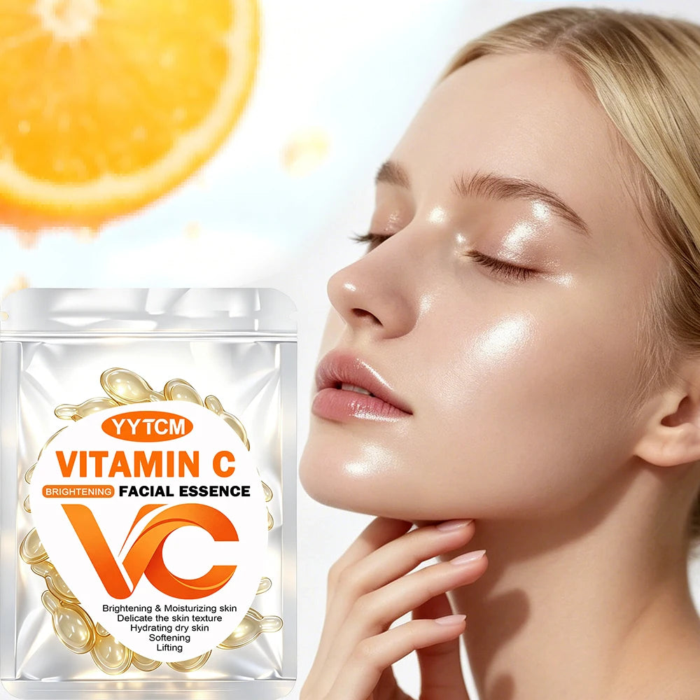 Vitamin C facial serum, moisturizing and brightening, firming the skin, contains vitamin E, retinol, and hyaluronic acid. Available in 18/30/60/90/150/300 capsules
