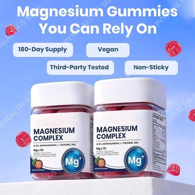 Magnesium Complex 14-in-1 Gummies–90 Count with D3 Magnesium Complex for Women and Men – Vegan Magnesium Glycinate Gummies