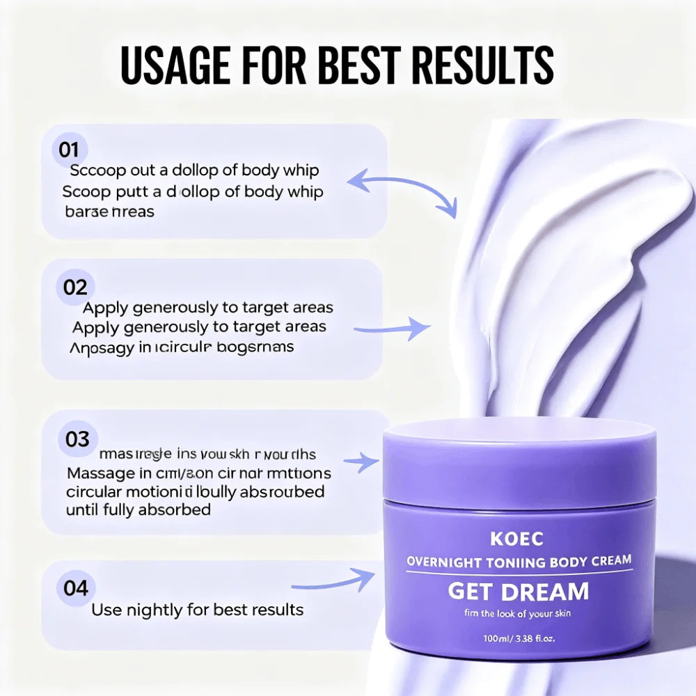 KOEC Overnight Toning Body Cream, Collagen Infused Firming Moisturizing Body Lotion, Deep Hydrating Night Skin Care Cream, Helps Tighten Skin Appearance, Reduce Roughness, Smooth and Refine Skin Texture for Soft Glowing Body