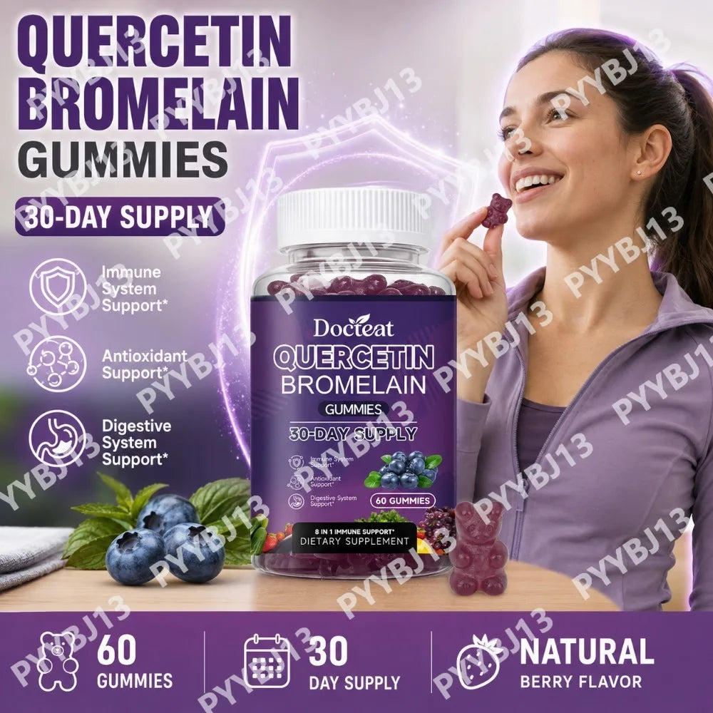Docteat Quercetin Bromelain Gummies with Vitamin C, D3, K2, Zinc, Elderberry and Echinacea for Daily Wellness Support, 60 Count