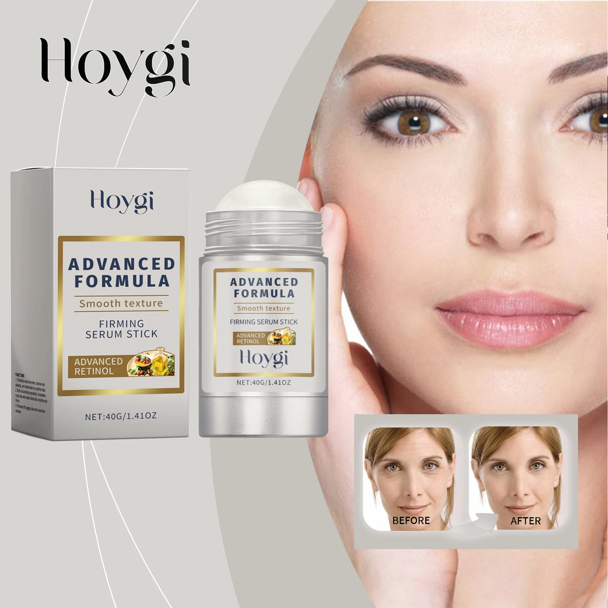 Hoygi 40g Retinol Renewal Stick Wrinkle Smoothing and Night Repair Niacinamide+Hyaluron Portable Solid Serum For Face Neck