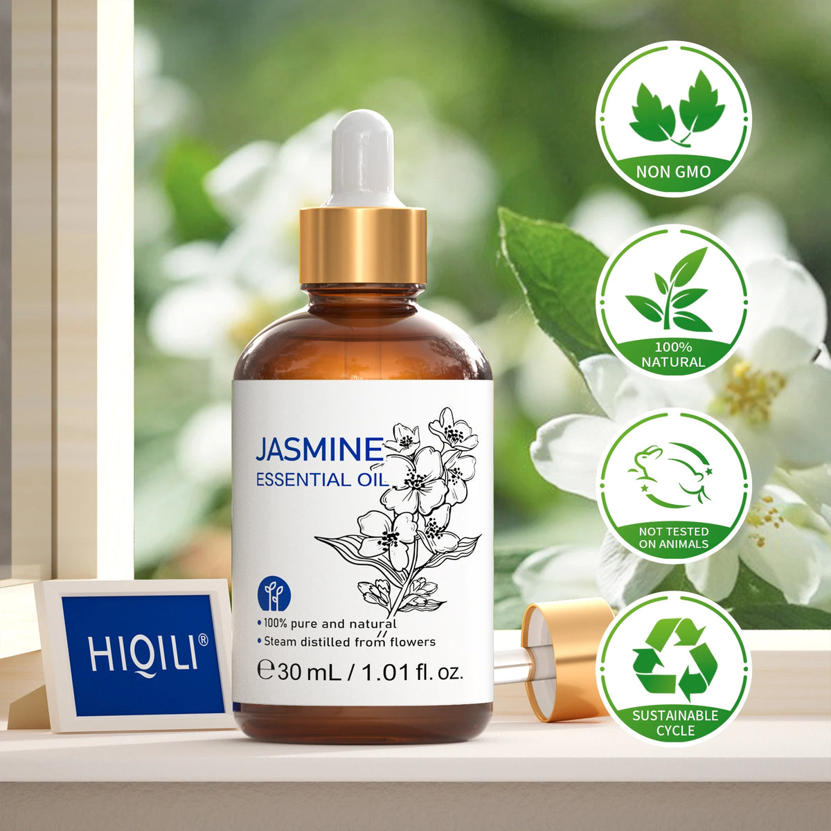 HIQILI 10/30/100/500ml Jasmine Essential Oil, Vehicle Mounted Perfume, Humidifier/Diffuser, 100% Natural Jasmine Essential Oil