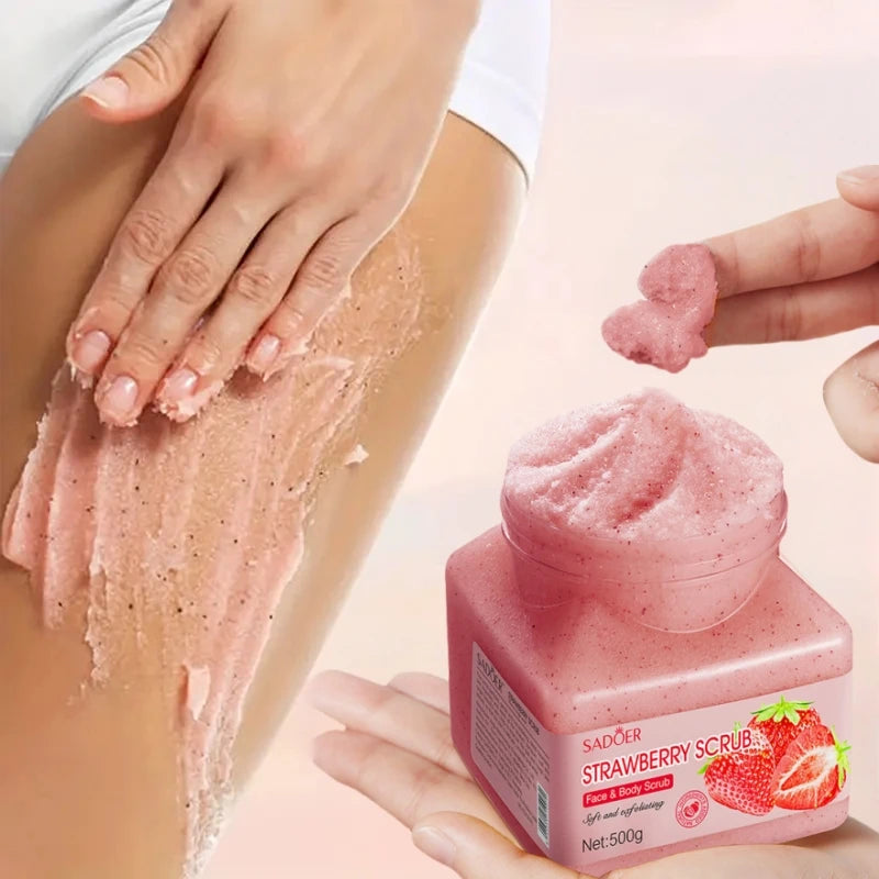 500g Strawberry Exfoliating Skin Cleansing Scrub, Hypoallergenic and Alcohol-Free, Gently Rubs the Skin to Physically Exfoliate, Provides Gentle Deep Cleansing, Suitable for Creating a Radiant Light Beige Complexion, Moisturi