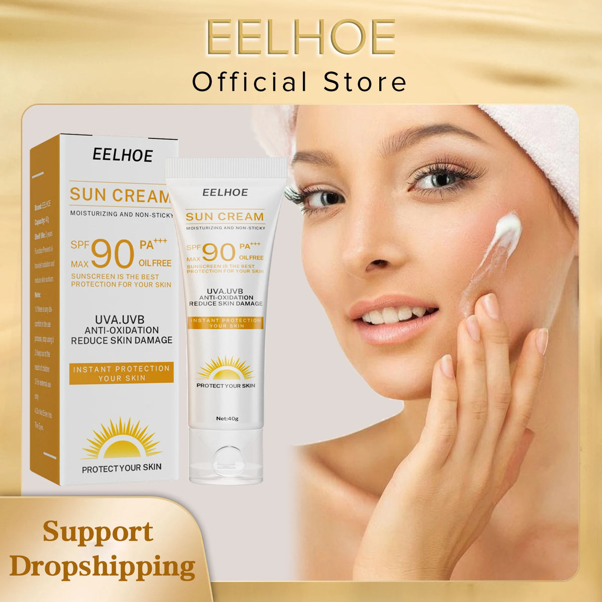 EELHOE SPF 90 Sunscreen Cream | Whitening & Moisturizing Sunblock for Face & Body | Oil-Control & Waterproof Skin Protection 40g