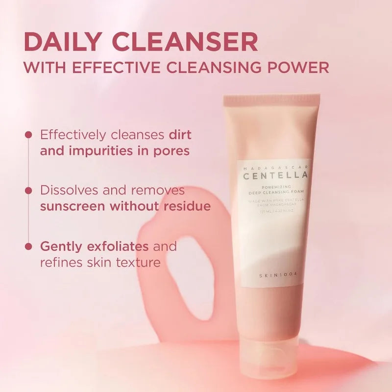 Korean Centella Poremizing Deep Cleansing Foam,Pink Salt Facial Pore Cleansing Gentle  Moisturizing Cleanser Face Care Products