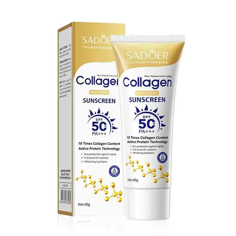SADOER Spf 50+ Collagen Sunscreen for Face Body Sun Block Whitening Creams Solar Blocker Anti-aging Facial Sunscreen