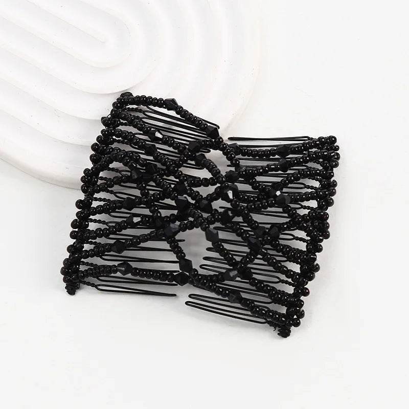 Beaded Elastic Hair Comb Magic Styling Bun Maker Double Slide Pearl Hair Pins No Damage Fashion Hair Clips for Girls Thick Hair