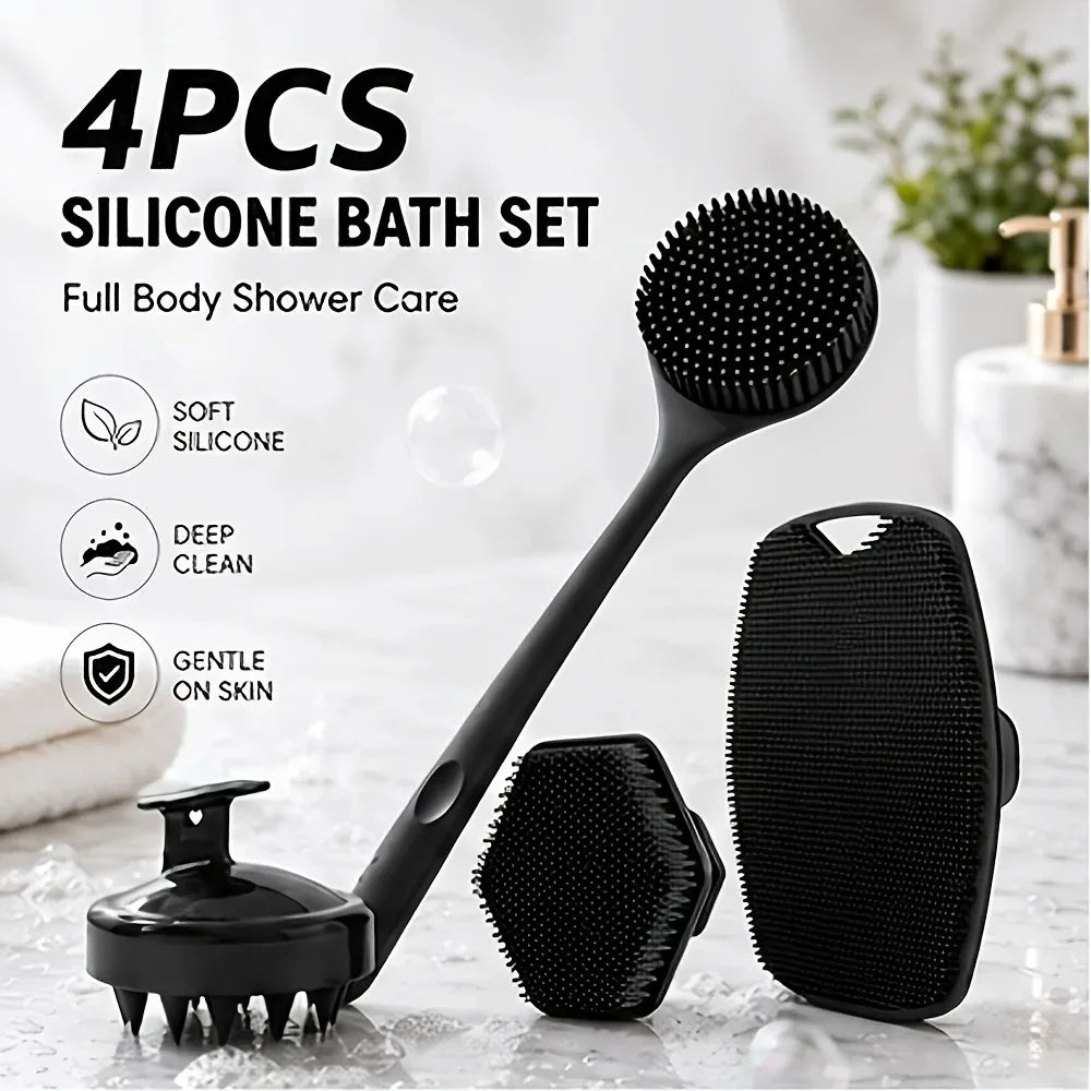 2/3/4pcs Shower Brush Set Back Face Body Scalp Massage Gentle Long Handle Body Brush Soft Bristles Skin Clean Bathing Tools