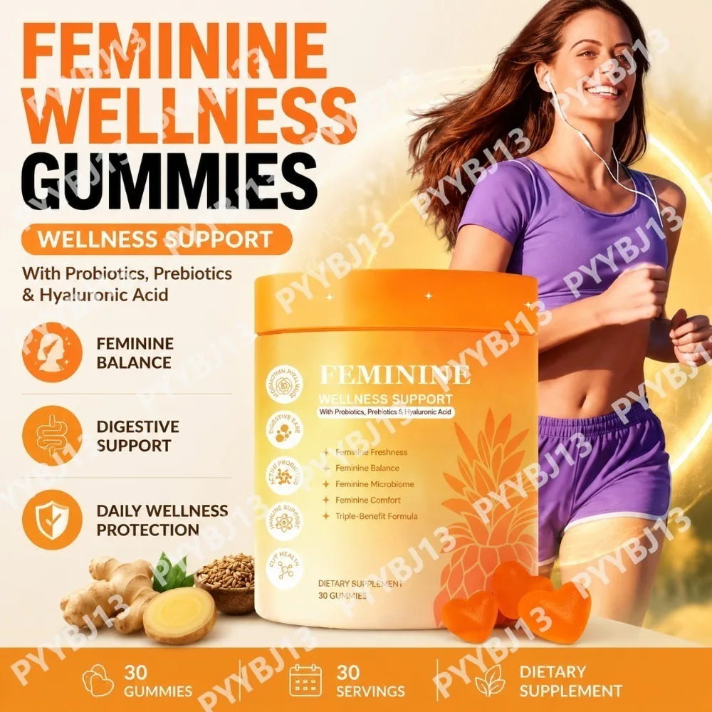 Women's Probiotic Gummies with Prebiotics, Ginger, Fennel and Hyaluronic Acid for Daily Feminine Digestive Wellness 30 Count