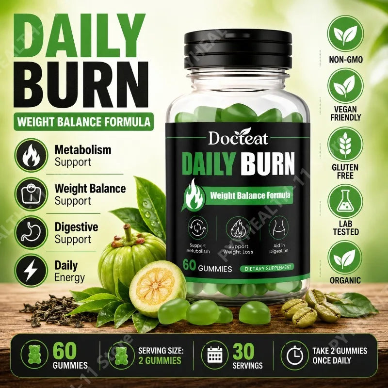 Docteat Daily Burn Gummies Weight Balance Formula Metabolism and Digestive Wellness Support for Men and Women 60 Gummies