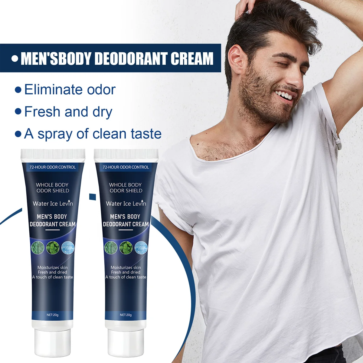 Men's Body Deodorant Cream 72-Hour Odor Control Quick Clean Long-Lasting Freshness Gentle Non-Irritating Moisturizing Skin Care