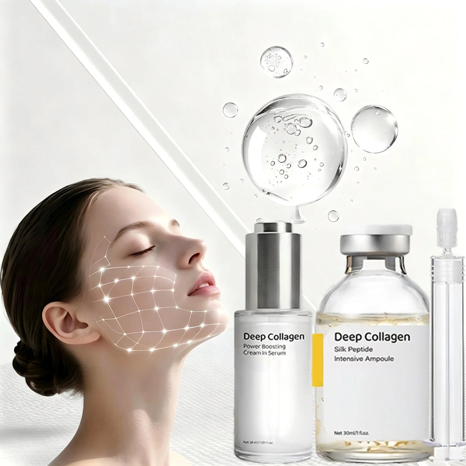 Deep Collagen Silk Peptide Ampoule & Cream in Serum Set Lifting Tightening Facial Shaping Anti-Aging Hydrating for Face
