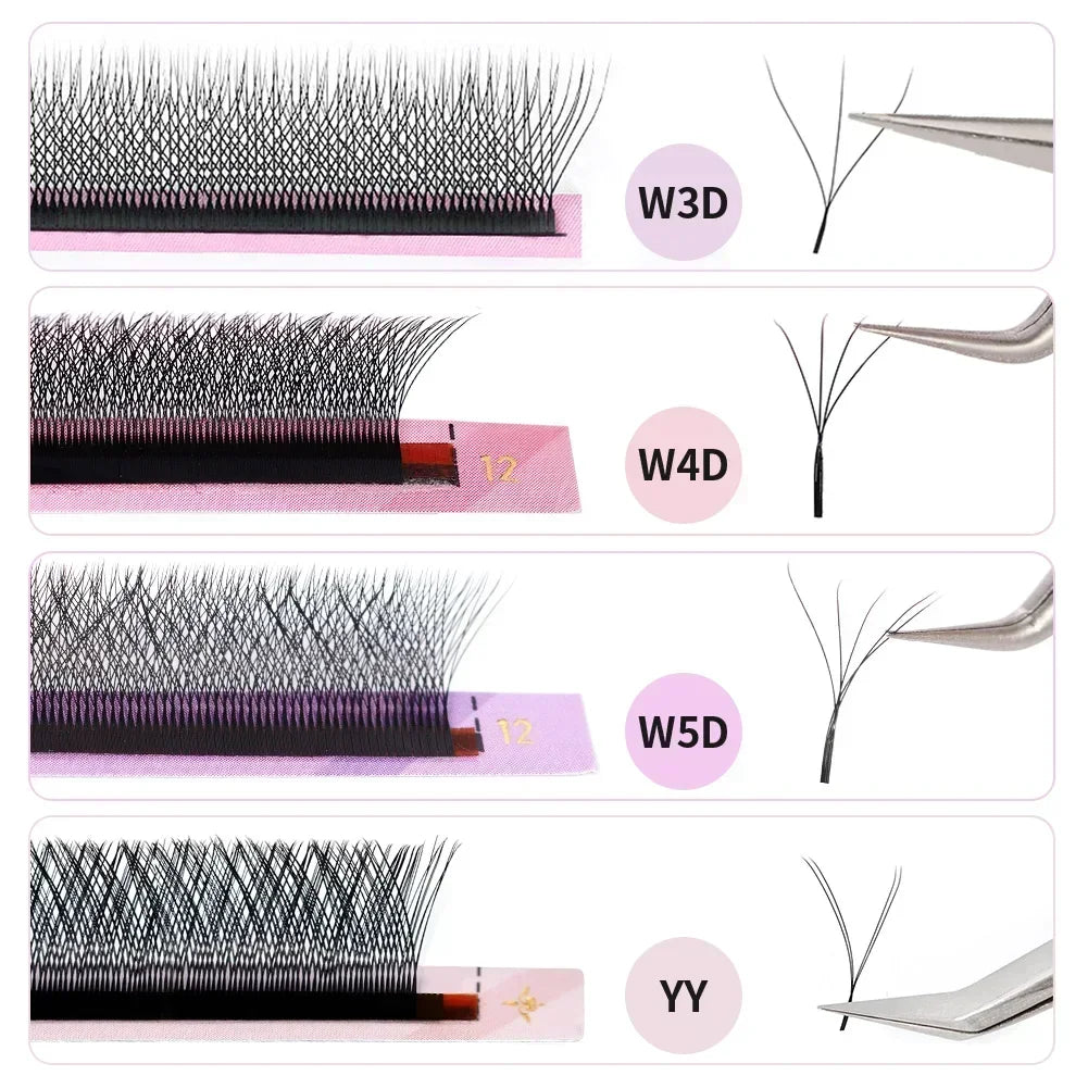 ARISON 3D/4D/5D/6D W-Shape Eyelashes Extension Premade Volume Fans YY-shape Lashes Faux Mink Soft Easy Faning Natural Lash