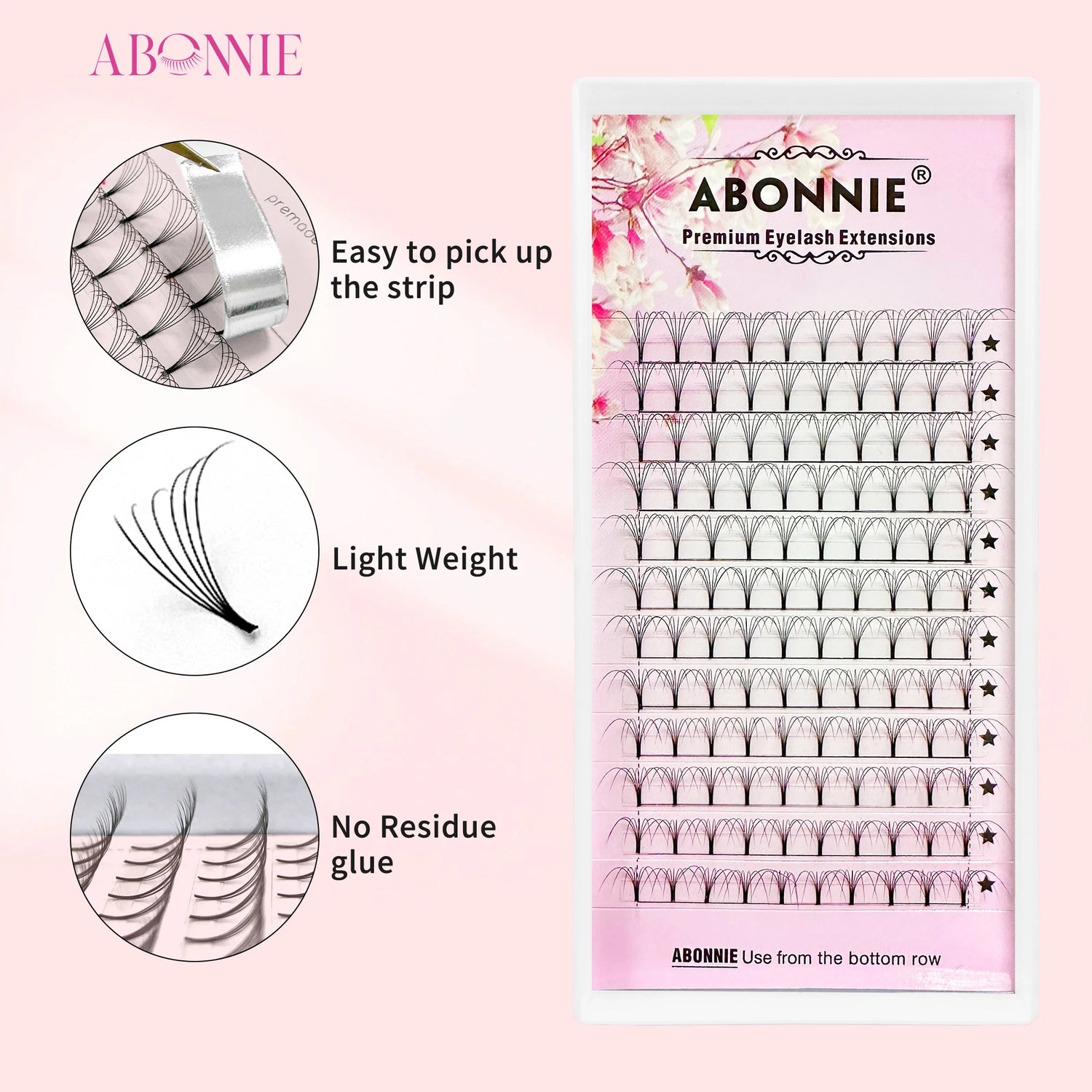 Abonnie 6D Narrow Fan Premade Fans Russian Volume Fan Premium Fluffy Eyelash Extensions Supplies Wide Base Fan Pre-Bundled Lash