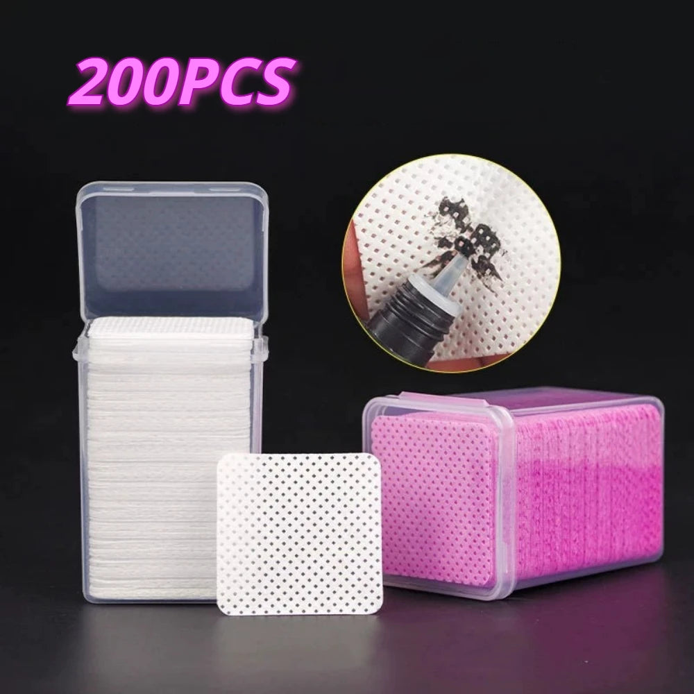 200Pcs Pink Lint-Free Nail Polish Remover Wipes UV Gel Glue Removal Cotton Pads for Manicure & Makeup Cleaning Tools