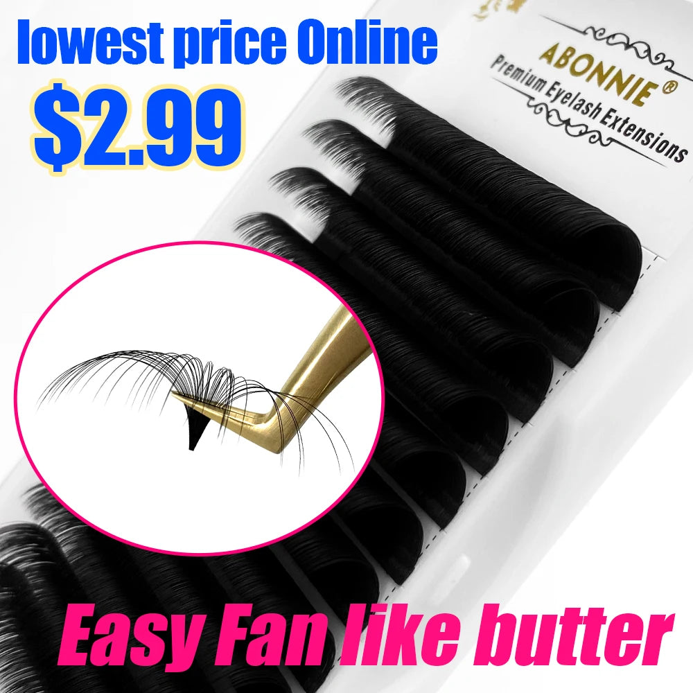 Abonnie 0.03-0.10mm Easy Fan Lashes Mega Volume Fans Eyelash 8-25mm Automatic Flowering Fast Blooming Eyelash Makeup Cilios