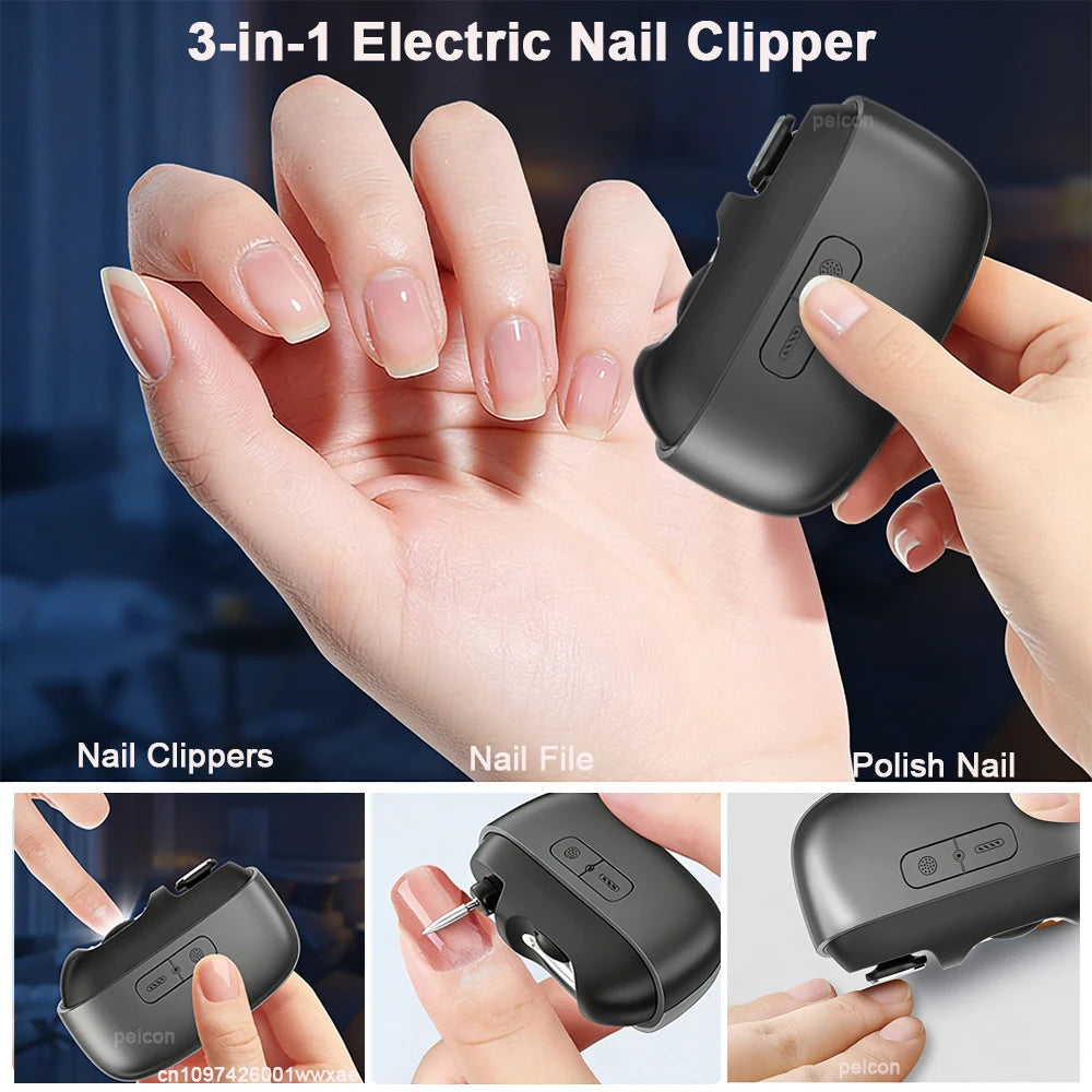 Electric Nail Clipper Rechargeable Portable Fingernail Cutter Auto Grinding Polishing Nail File Electric Nail Trimmer with Light