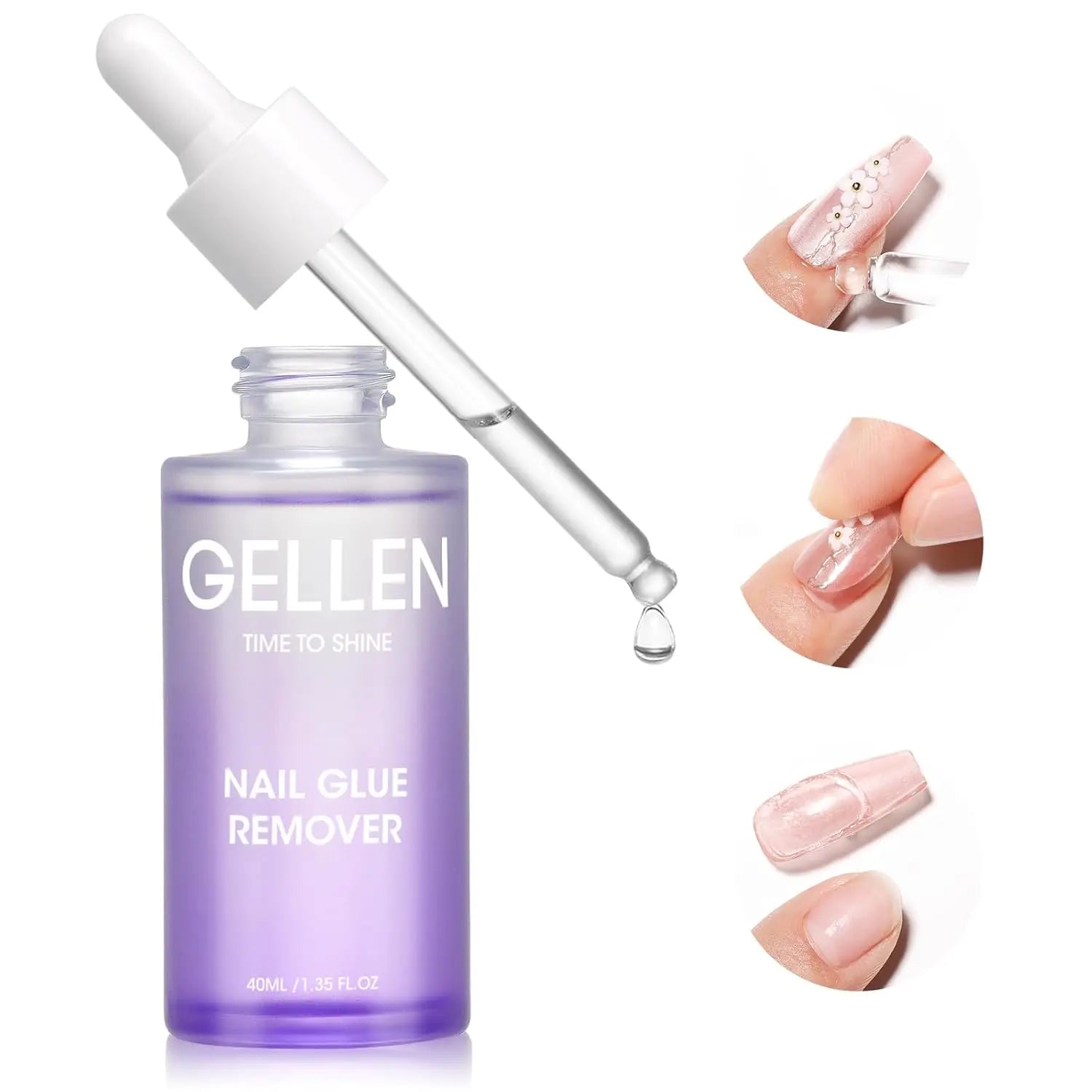 GELLEN 40ml Nail Glue Remover Gentle Formula for Press on Nails UV Gel Fake Tips Removal Non Acetone Odorless Nail Care Supplies