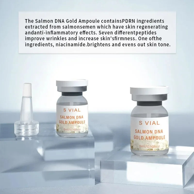 Salmon DNA Gold Peptide Ampoule Serum Kit - 10 Vials x 5ml - Brightening Whitening Moisturizing Face Skin Care Booster