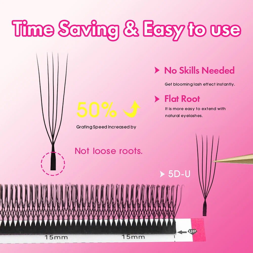 MASSCAKU U Shaped 3D/4D/5D/6D Eyelash Extensions 0.07mm Thickness Hand Woven Premade Fan U Eyelashes Ideal for Maquillaje Mujer