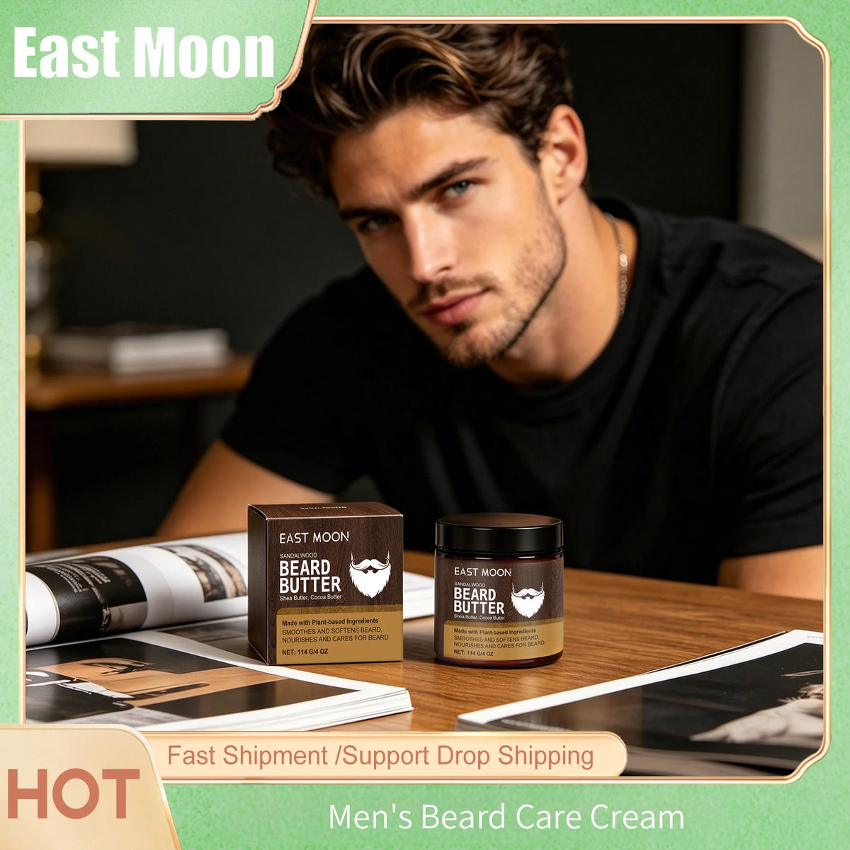 East Moon Sandalwood Beard Growth Cream Improve Friction Lasting Styling Non Irritating Shea Butter Beard Groomed Nourishs Balms