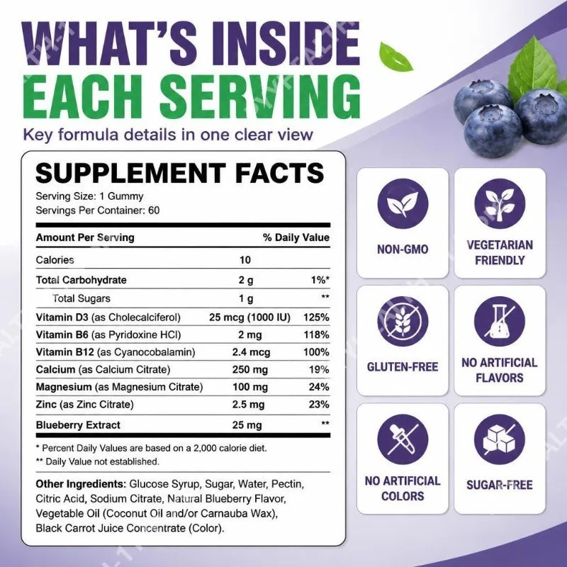 Docteat Calcium Magnesium Gummies with Zinc, Vitamin D3 and B12 To Support Calcium Absorption and Nervous System 60 Gummies