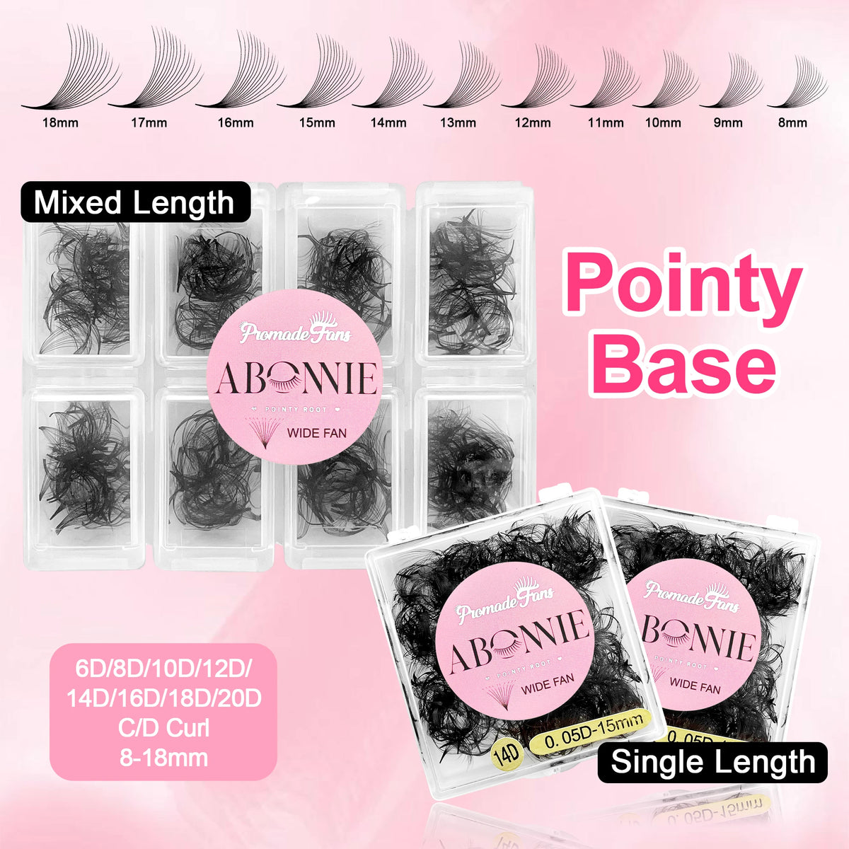 ABONNIE Loose 8D-20D Pointy Base Short Stem Premade Russian Volume Fans Faux Mink Premade Eyelash Extensions Makeup Cilios