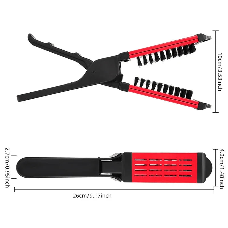 1pcs Professional Hair Straightener Brush High Quality V-shape Double Sided Clamp Flat Comb Anti-static Hair Beauty Styling Tool