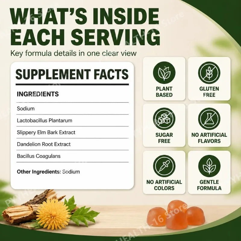 Docteat Probiotic Gummies with Lactobacillus Plantarum and Bacillus Coagulans Digestive Comfort Gut Health Support 60 Gummies