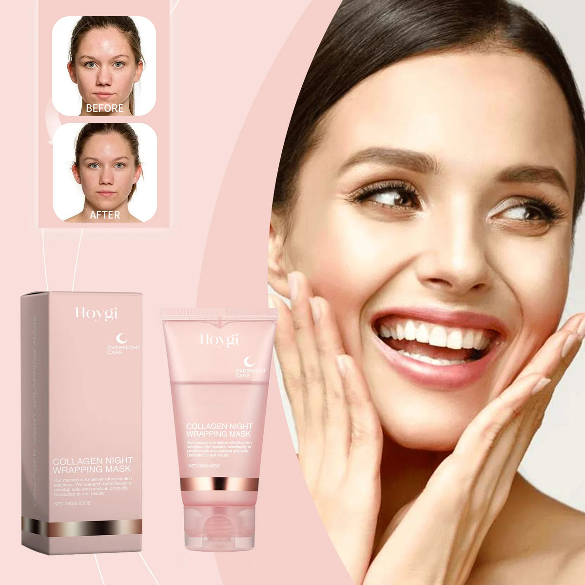 Korean Collagen Overnight Wrapping Peel Off Facial Mask, Collagen Night Wrapping Mask Deeply Hydrates Night Care Mask Cream 75ml