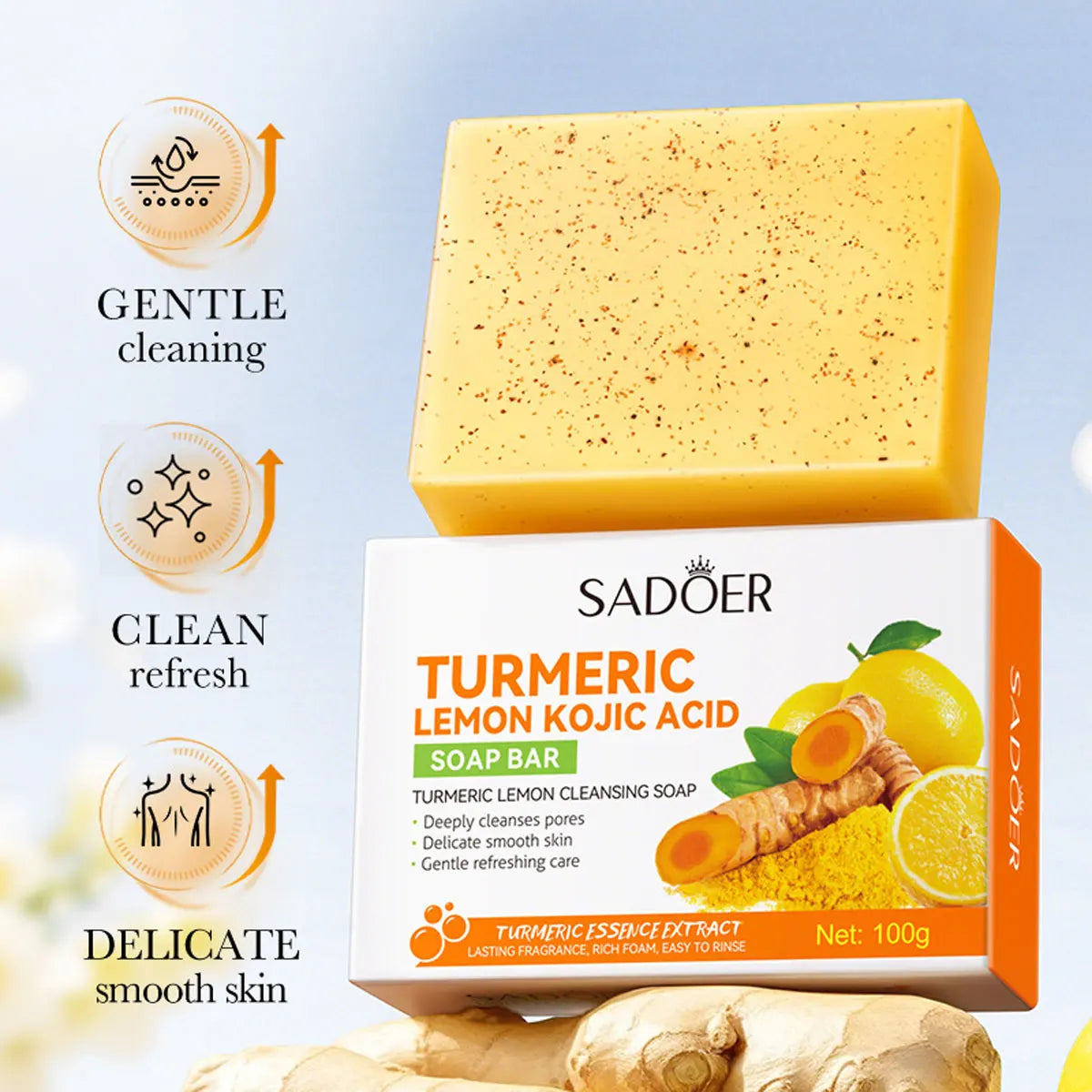 Turmeric Kojic Acid Lemon Essential Oil Soap, Frosted Particle Soap, Physical Exfoliating Handmade Soap