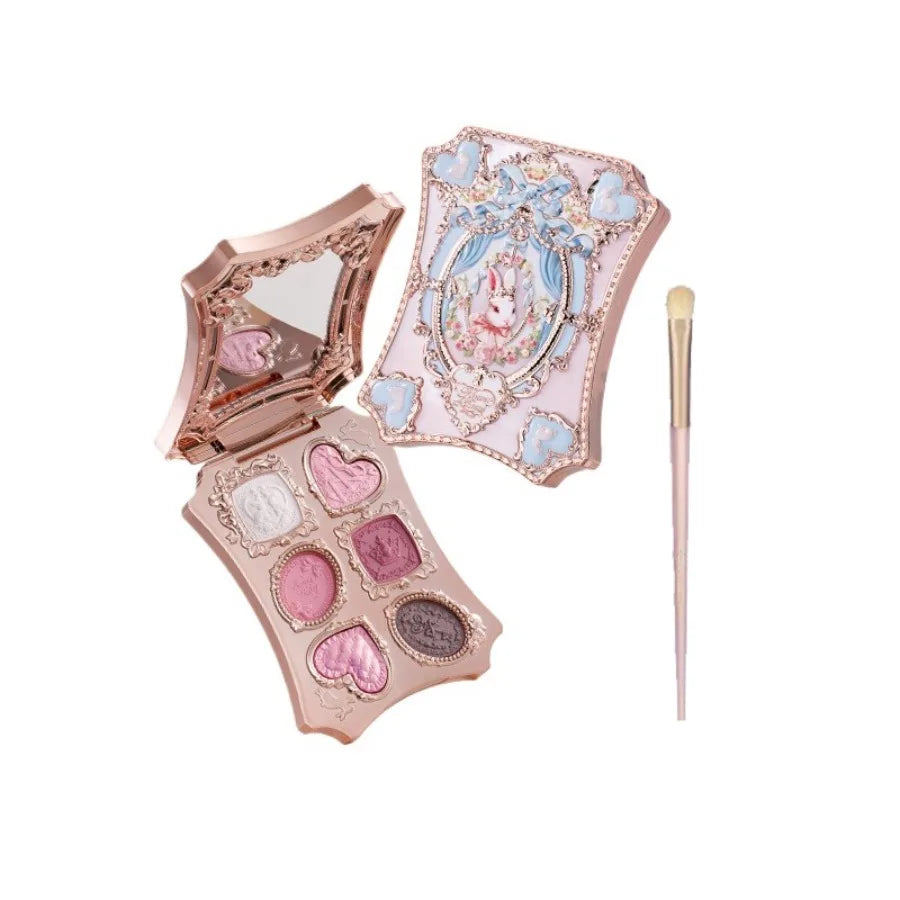 Flower Knows Bunny Garden Collection 6-Color Makeup Eyeshadow Contour Palette Eye Brush Puff Set Eye Glitter Korean Makeup Kit