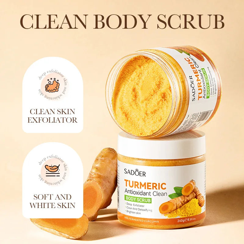 240g Turmeric Body Scrub, Antioxidant, Deep Exfoliating, Cleanses, Brightens, And Smooths Skin