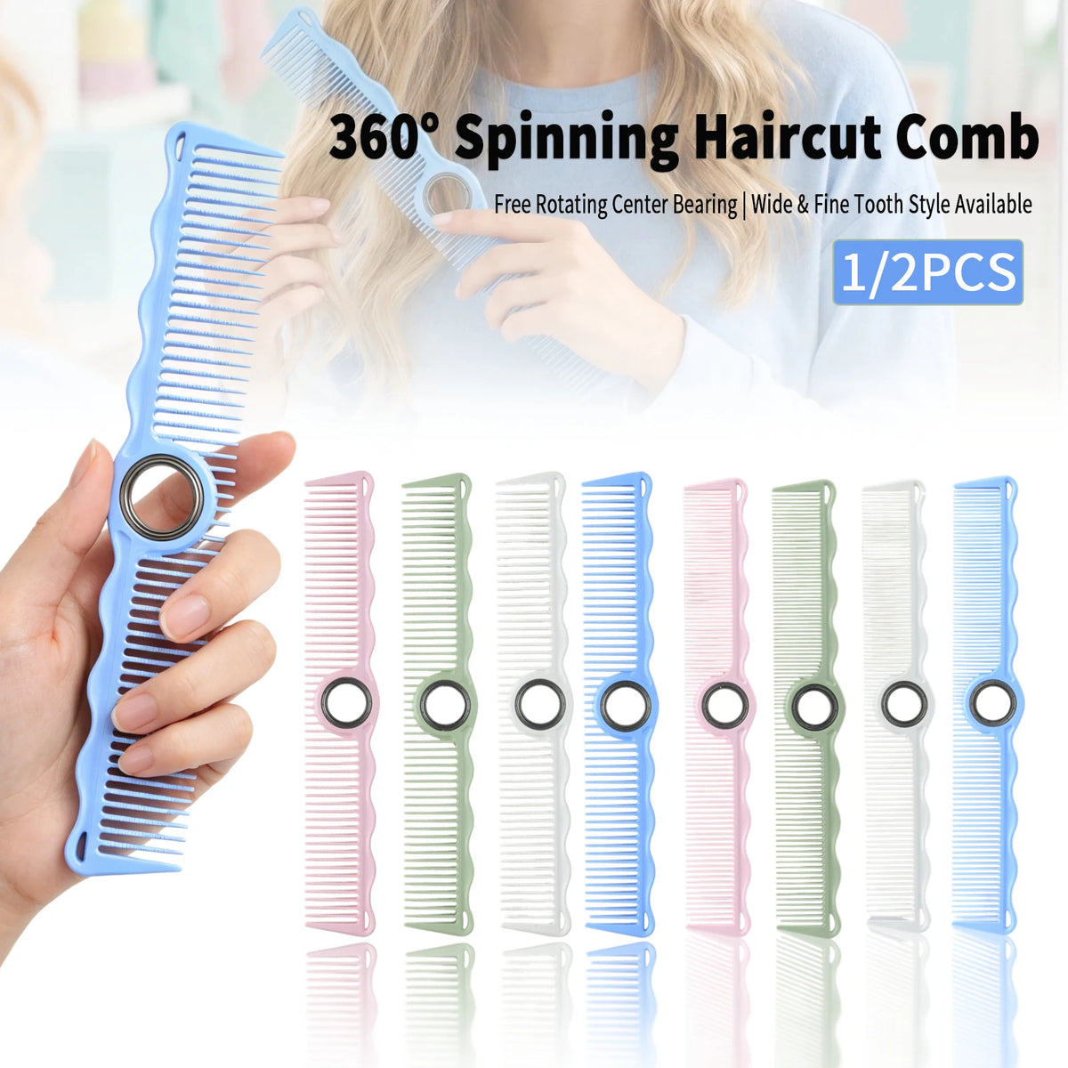 1/2Pc NEW 360° Rotating Barber Haircut Combs Pro Anti-static Spinning Wide Fine Tooth Styling Combs For Salon Hairdressing Tools