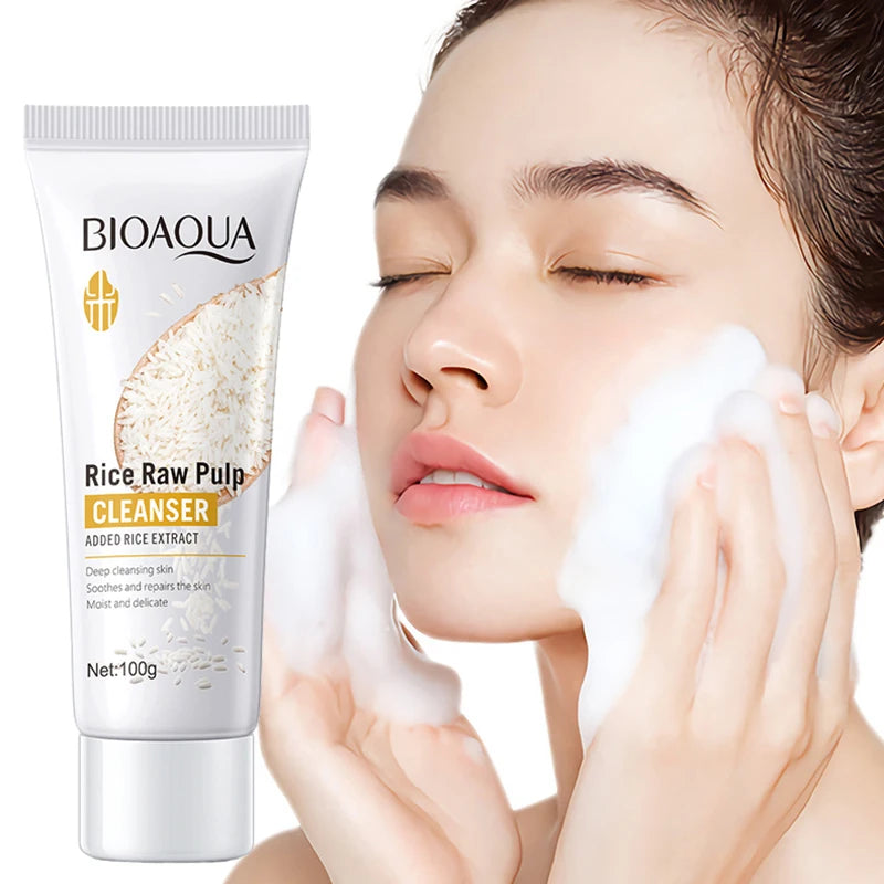 Rice Raw Pulp Facial Cleanser Face Washing Foam Skincare Moisturizing Brightening Rejuvenation Face Cleanser Beauty Skin Care