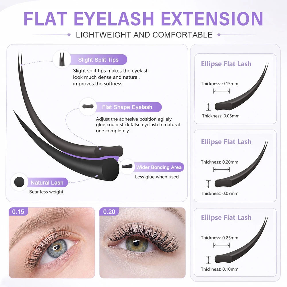 MASSCAKU Super Soft Ellipse Shape Lashes 0.15 0.20 Thickness Natural Faux Mink Eyelashes Extension Custom Logo Matte Flat Lashes
