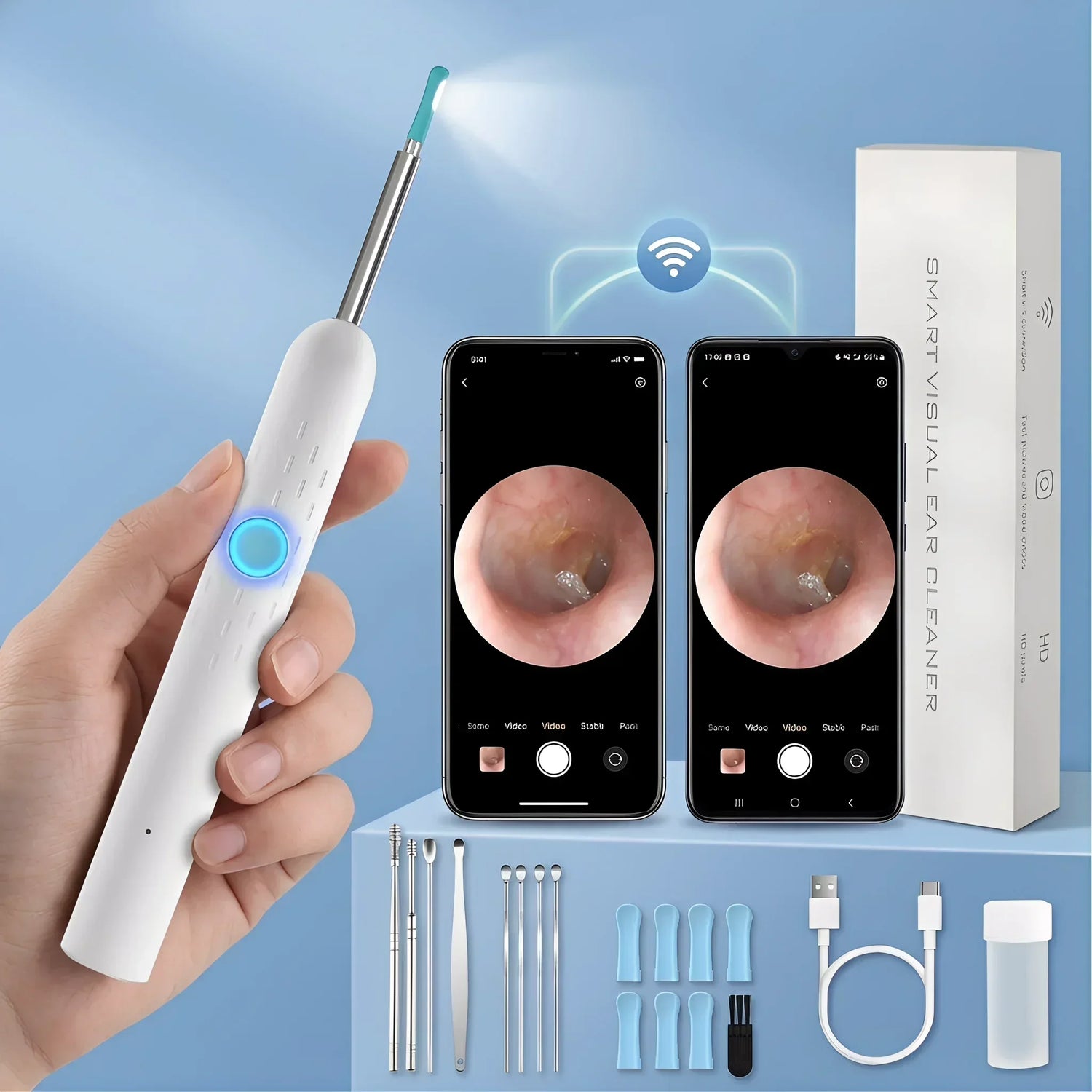 Wireless Visual Ear Cleaner with Camera Safe Ear Wax Removal Otoscope Kit with LED Light Silicone Tip Ear Cleaning Tool for Ho