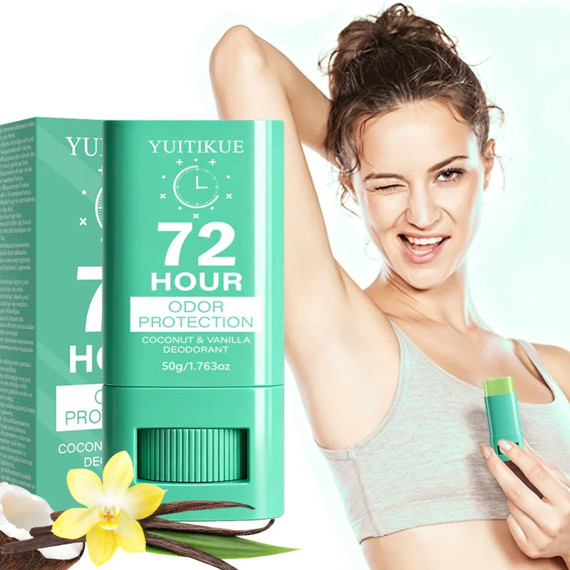 YUITIKUE Coconut Vanilla Deodorant Stick 72H Odor Protection Portable Underarm Refreshing Solid Deodorant for Daily Armpit Care