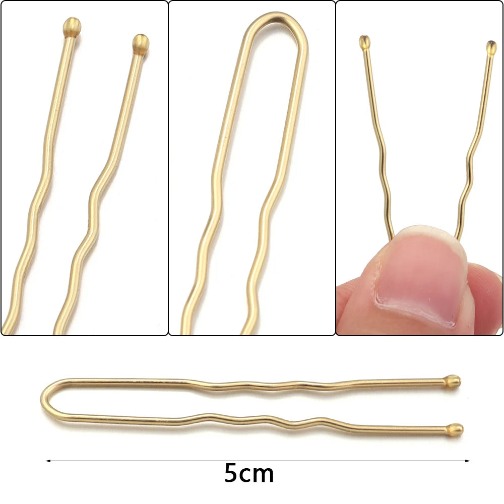 50Pcs Women Girls U Shaped Hairpins For Bun Metal Hairdressing Bobby Bridal Pin Barrette Salon Hair Styling Tools U Clips 5cm