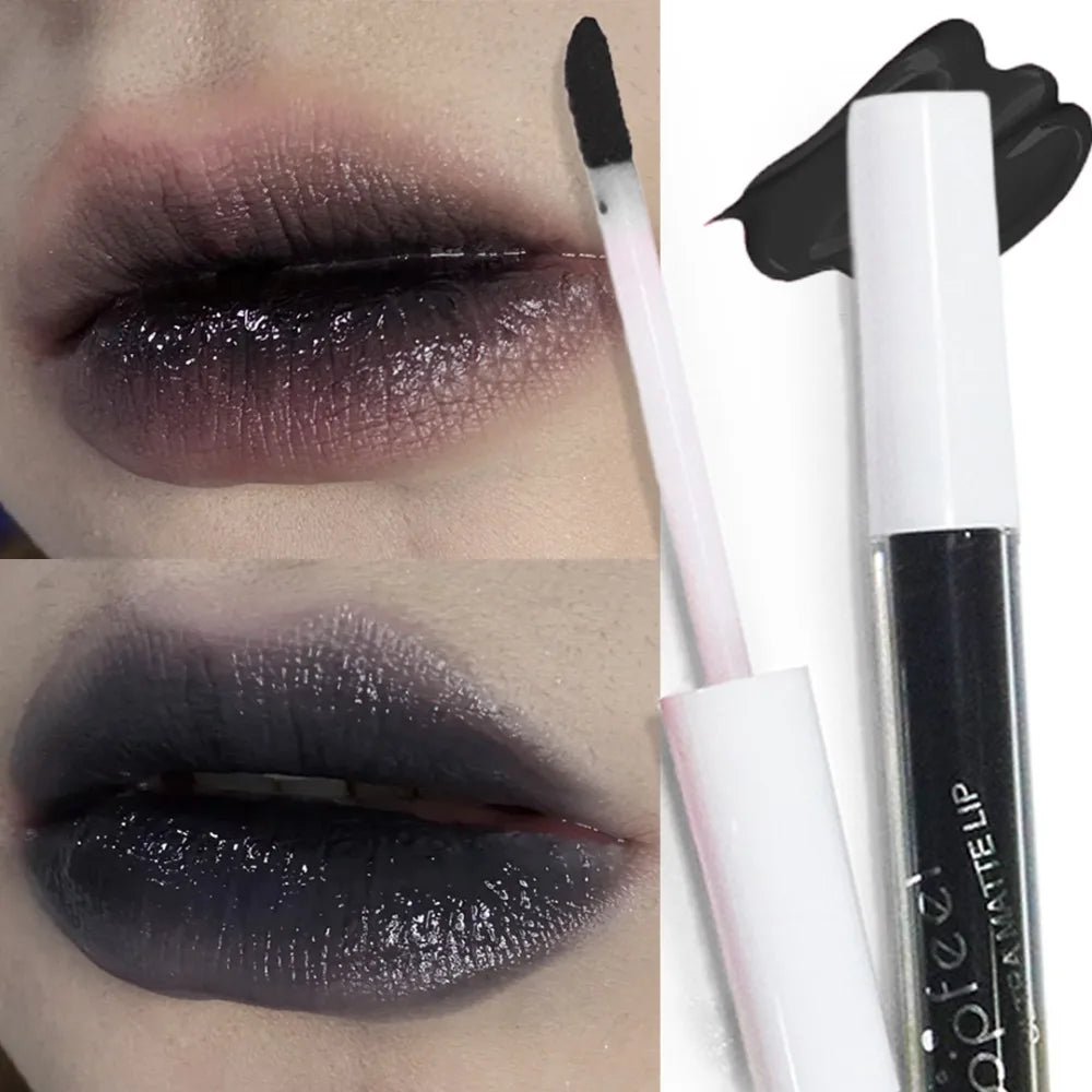 Punk Black Matte Liquid Lipstick Waterproof Long Lasting Party Lip Glaze Cosplay Velvet Nude Lip Tint Halloween Lip Makeup