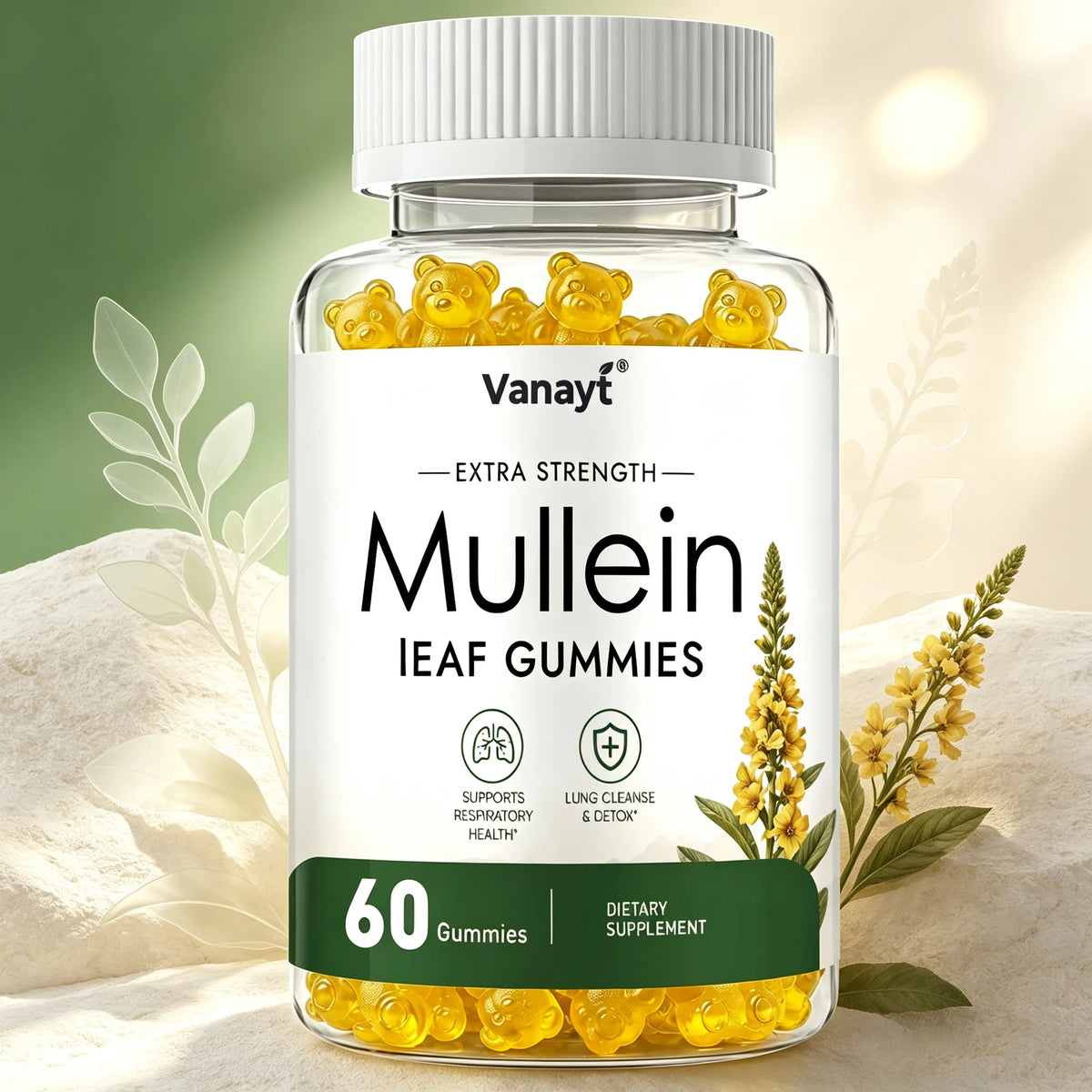 Vanayt 2000 mg Mullein Leaf Gummies - Supports Clear Lungs & Respiratory Health, Natural Detoxification, Enhanced Immune Function