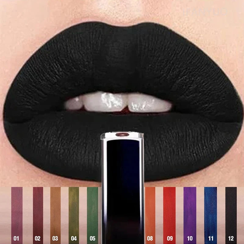 Matte Black Liquid Lipstick Waterproof Long Lasting Lip Gloss Tint Sexy Red Brown Metallic Lipstick Halloween Makeup Cosmetics